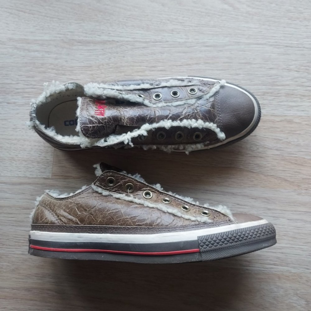 Converse Chuck Taylor All Star Wool Shearling Slip On Shoes Leather Brown Unisex